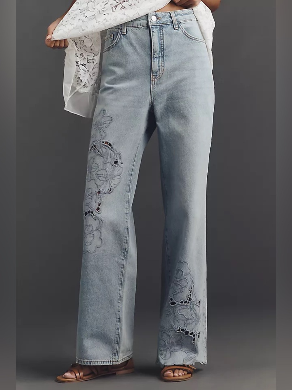 Pilcro Austyn High Rise Wide Leg Floral Cut Out Jeans